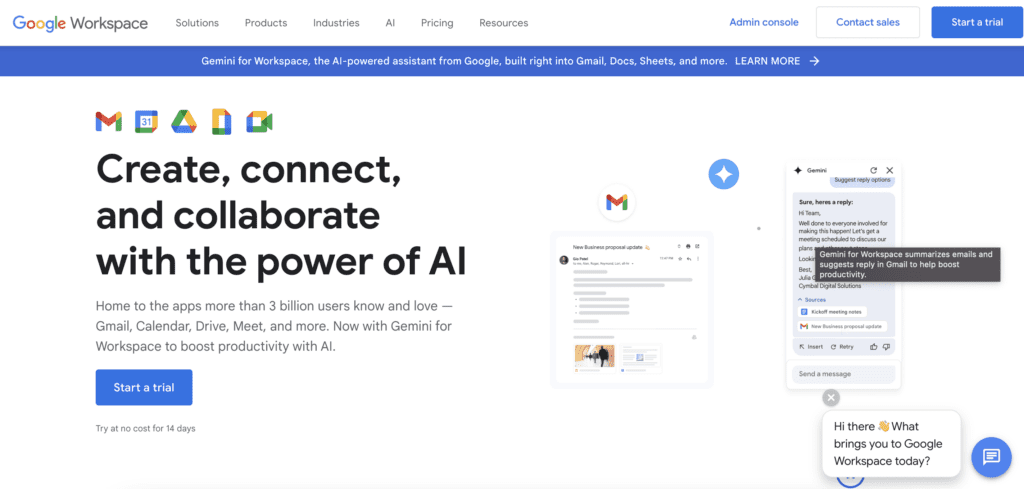 The front page to Google Workspace